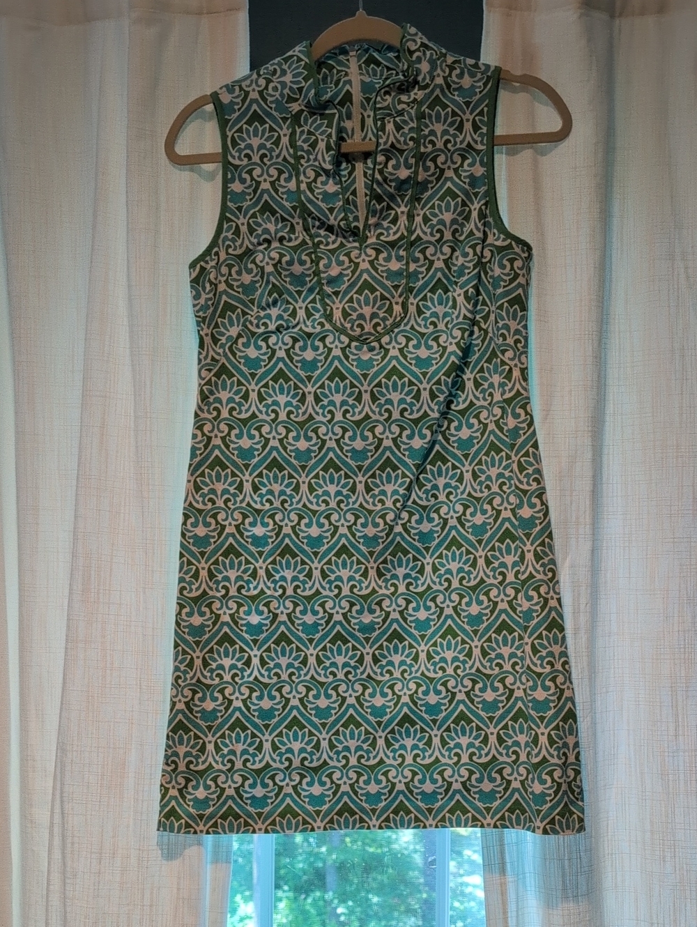 Kensie Teal and Cream Patterned Sleeveless Dress